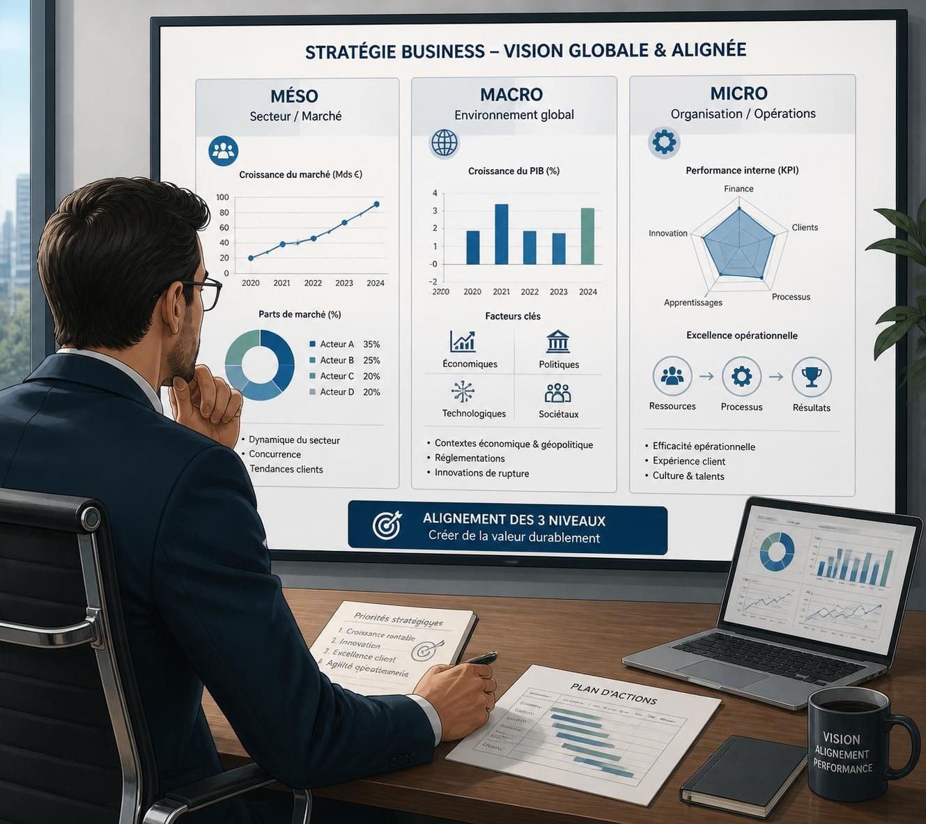 découvrez comment maîtriser les niveaux méso, macro et micro pour optimiser et piloter efficacement votre stratégie business.